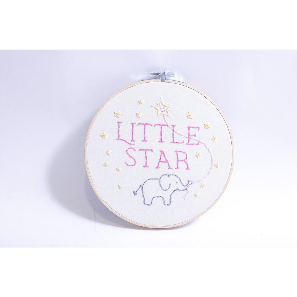 Little Star, Hand Embroidered Text Wall Art, Cute Elephant with a Star